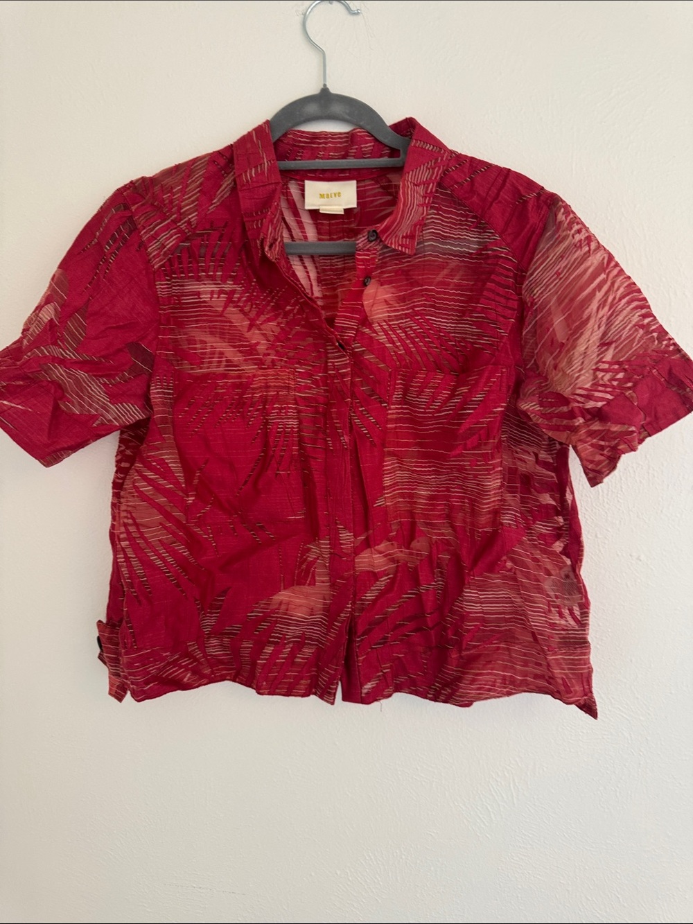 Anthropologie Red Short-Sleeve Button Shirt